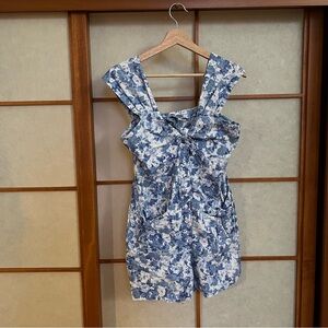 Cottagecore Medium Floral Blue Sleeveless Romper